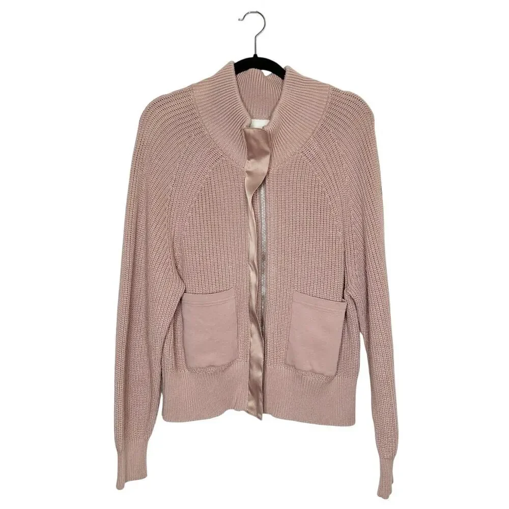 Varley Delfern Zip Up Knit Sweater Mauve Pink Size Large - Picture 2 of 7